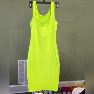 Cute & Sexy Neon Yellow Sleeveless Square Neck Bodycon Dress - XS